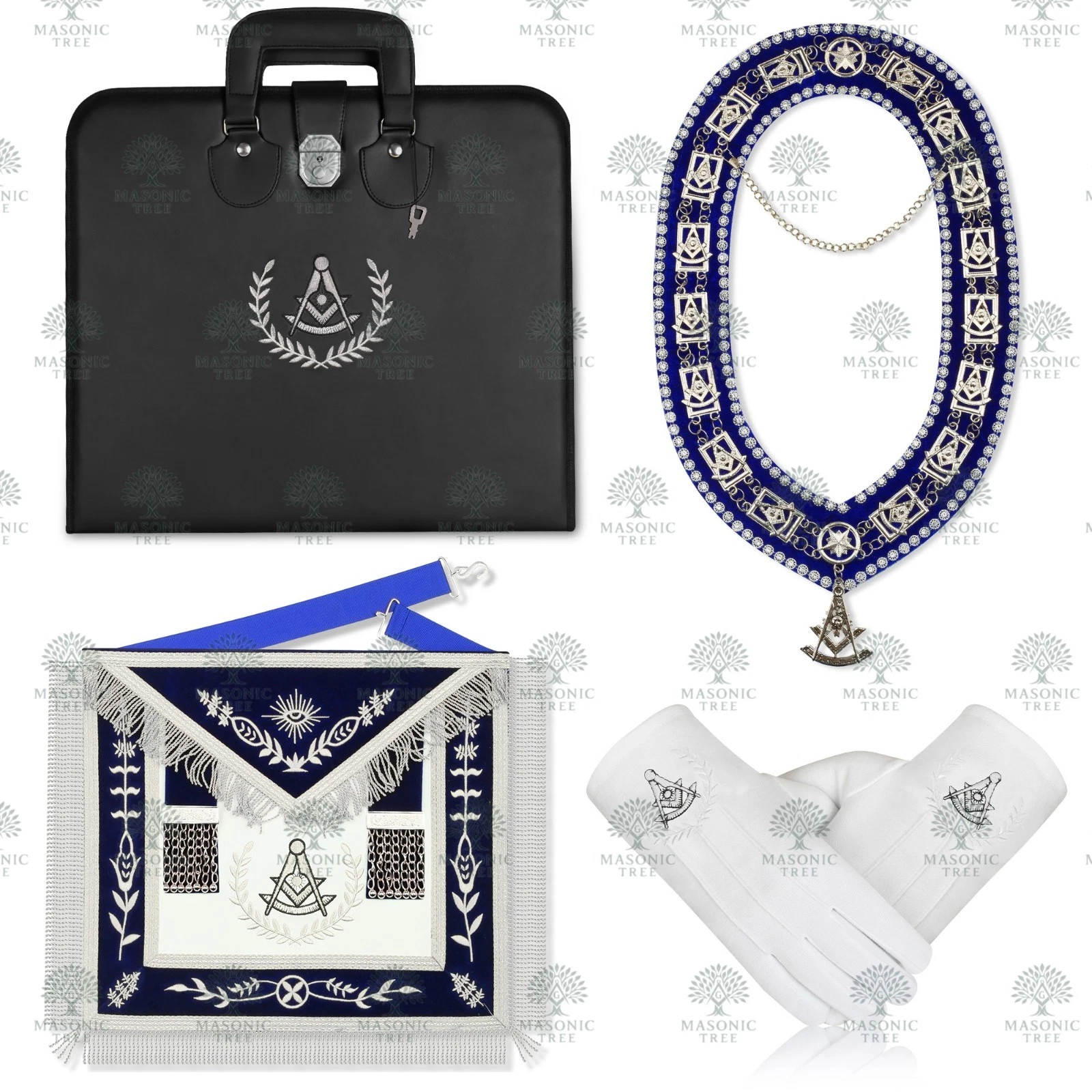 Masonic Past Master Apron Set Lambskin with Collar, Gloves & Case