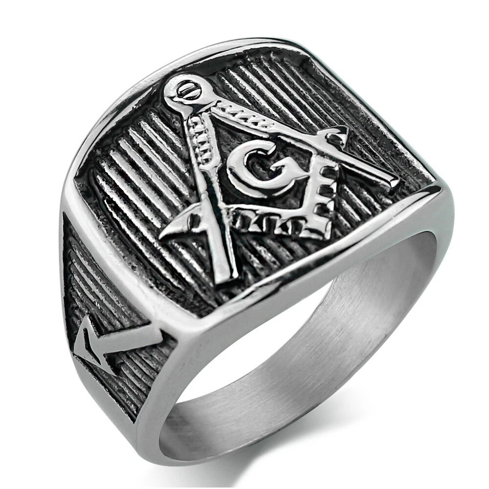 Vintage Masonic Square Signet Ring Stainless Steel Freemason Ring