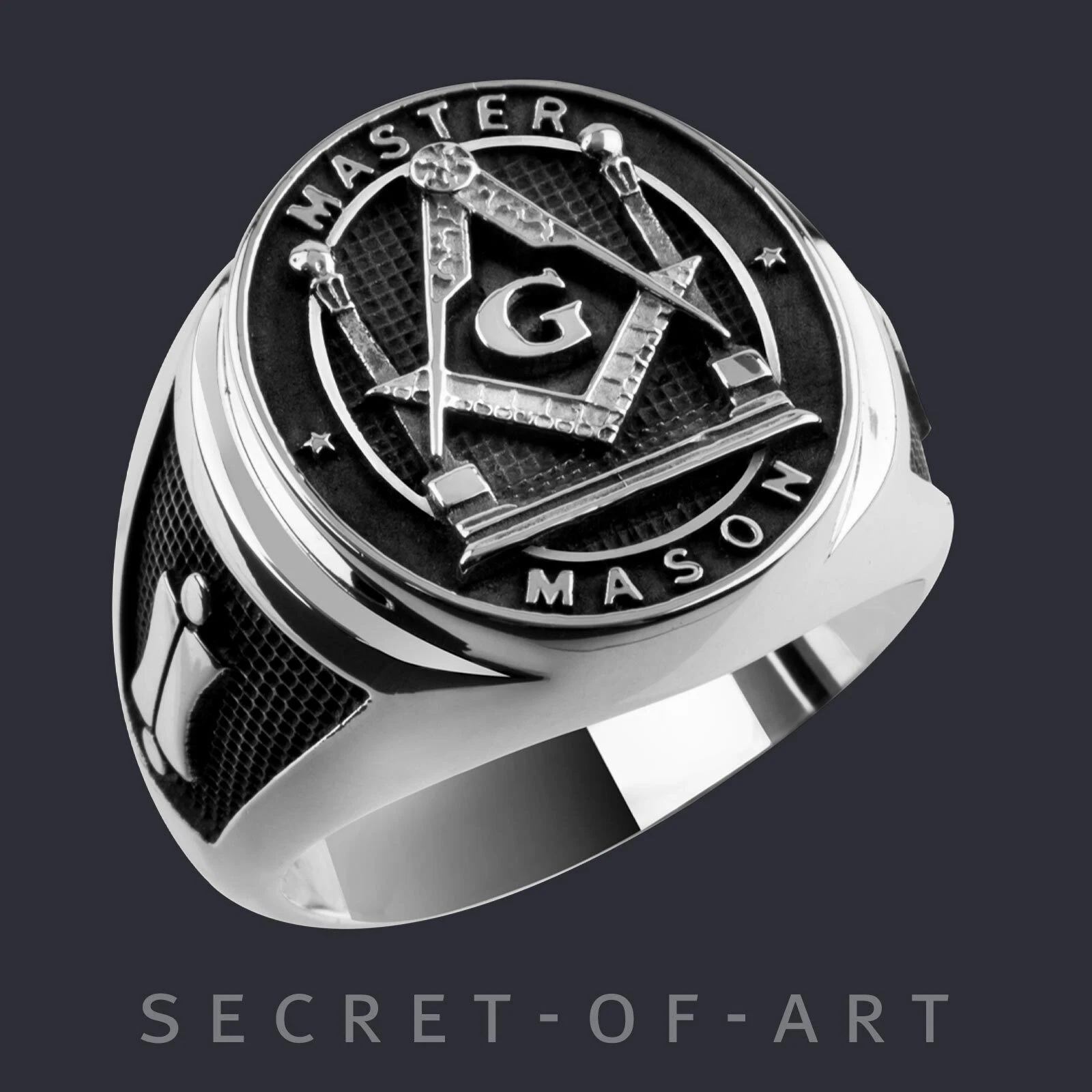 Masonic Ring Master Mason Freemason Pillars Sterling Silver