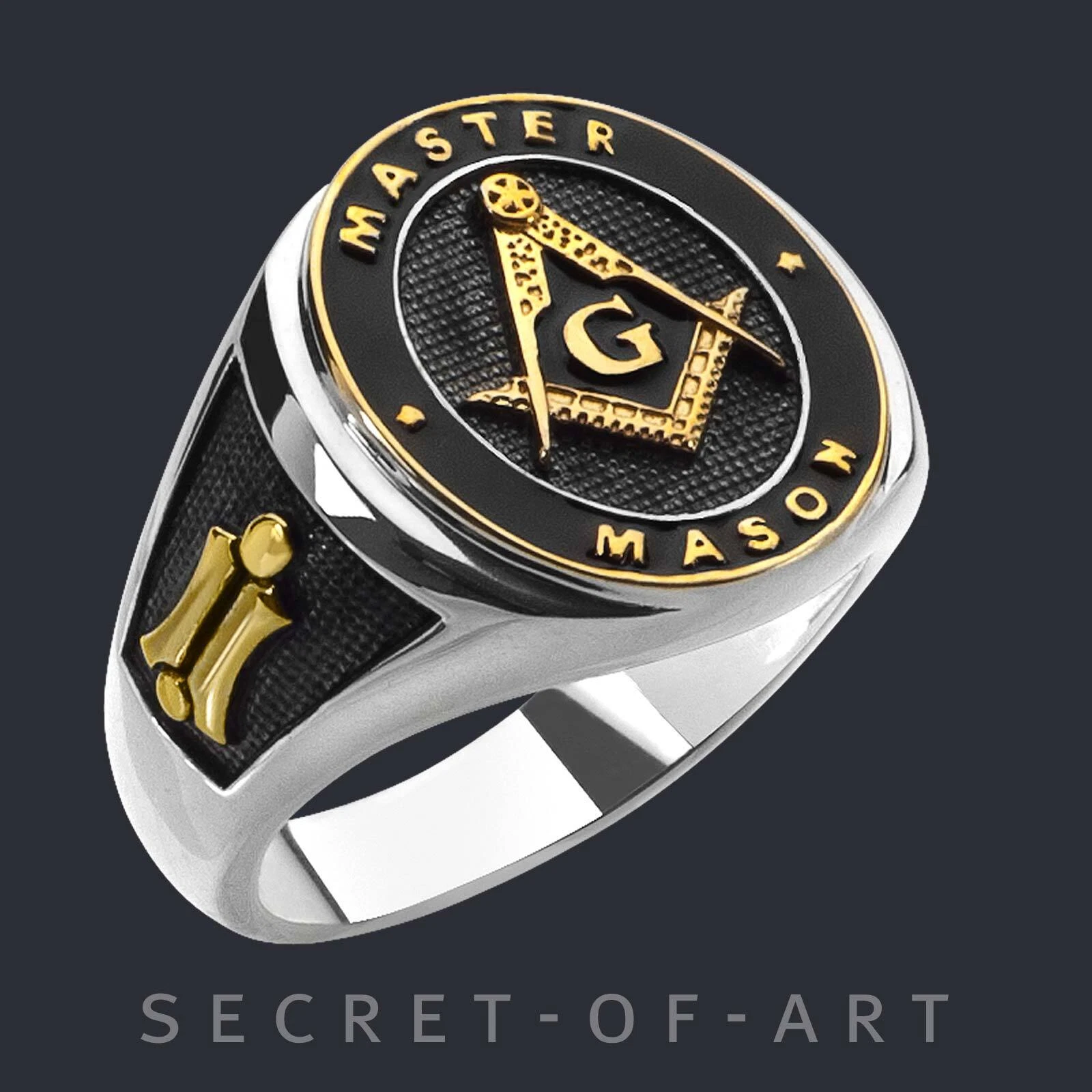 Masonic Ring Master Mason Signet 925 Silver 18K-Gold-Plated