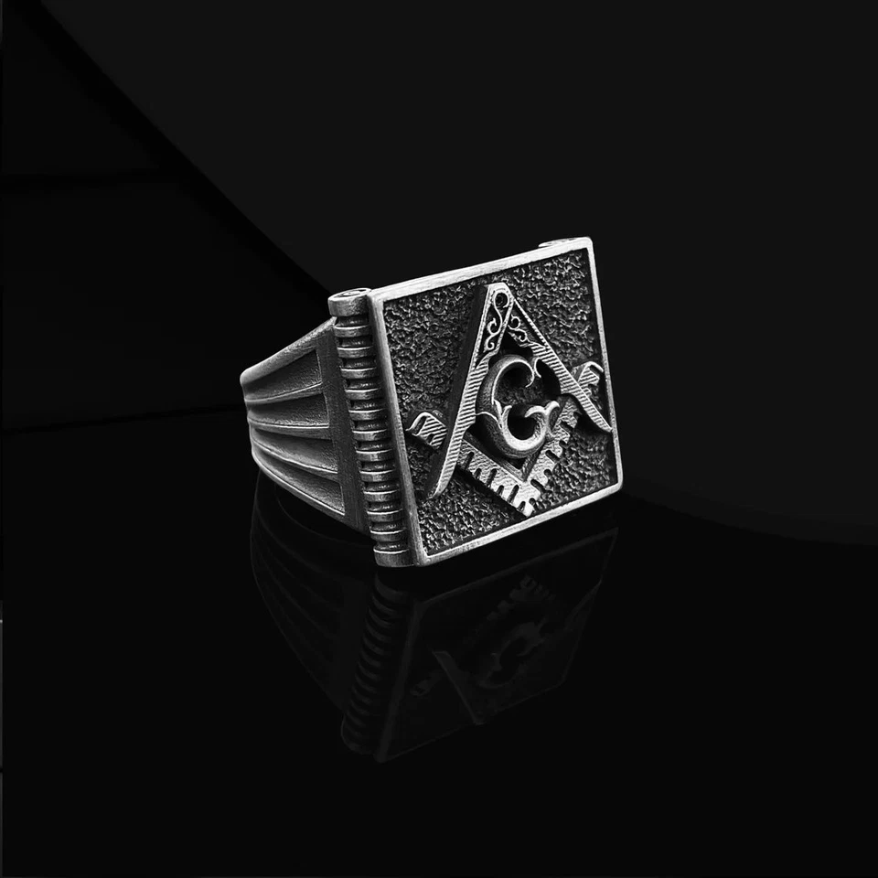 Freemason Masonic Signet Ring 925 Sterling Silver Oxidized Ring